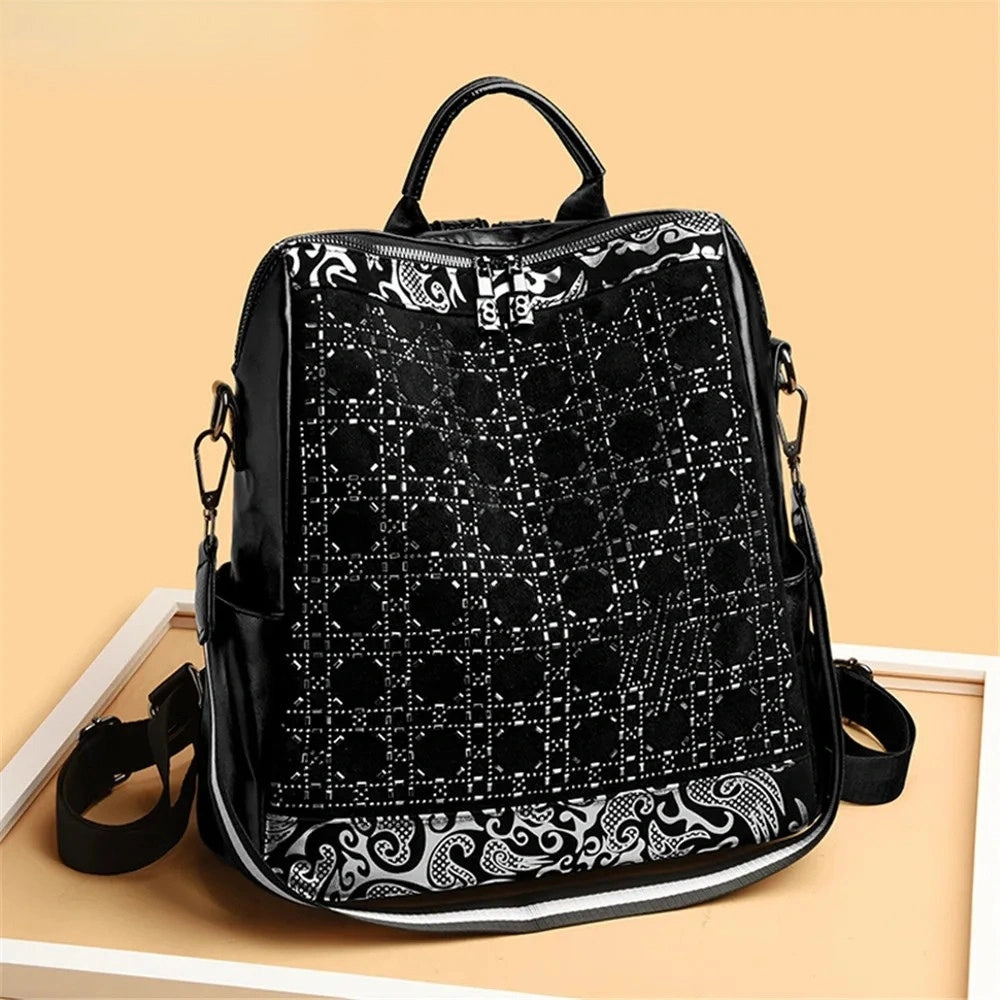 Backpack Rhombic Lattice Diamond Embellished Daybag - WO2MEN
