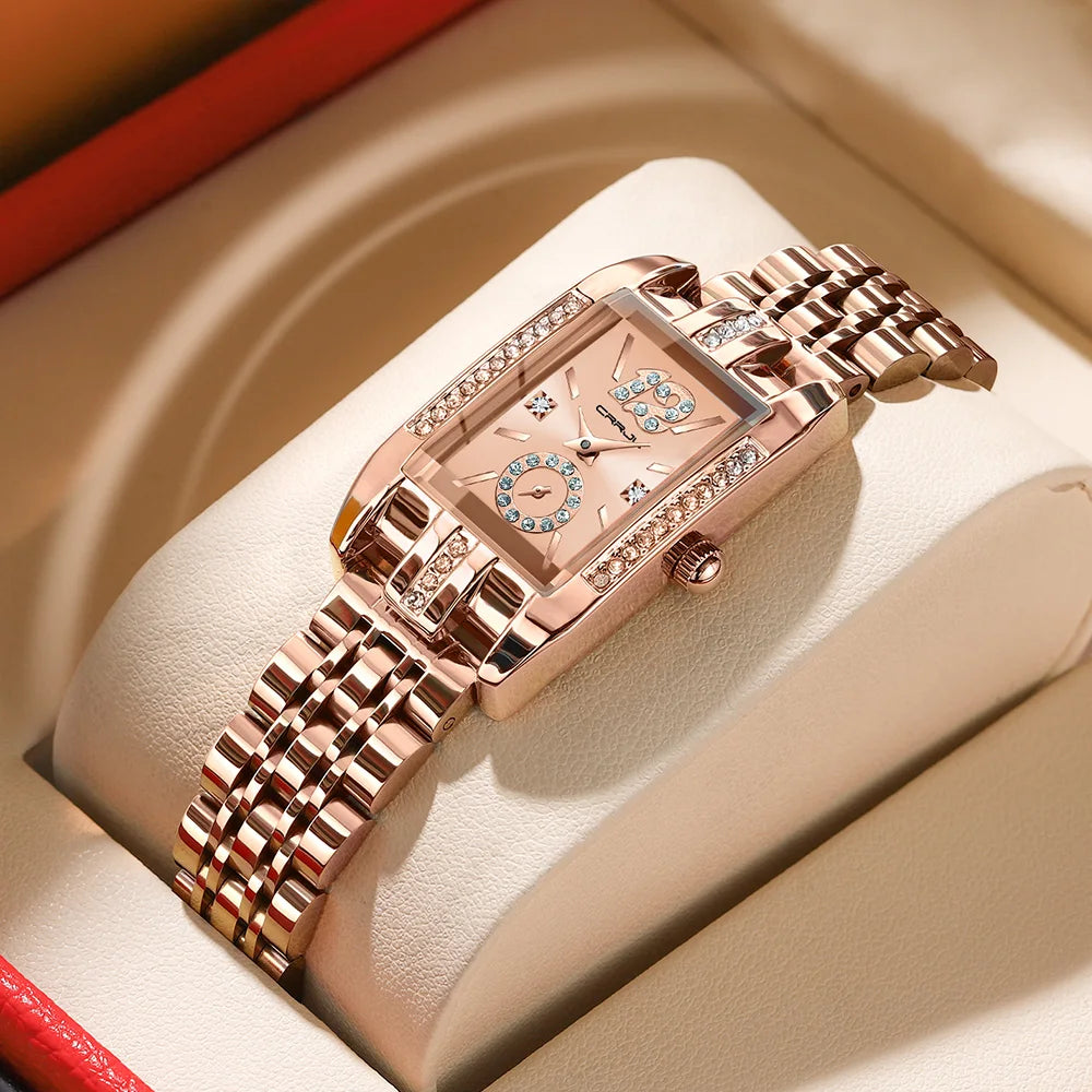 Rectangular Dial Diamond Embellished Timepiece Deluxe