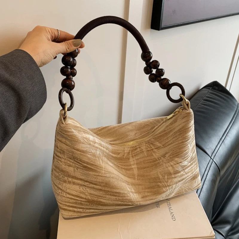 Cotton Canvas Tote Bag with Wooden Bead Handle