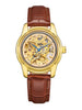 Women Automatic Skeleton Watch with Leather Strap - Golden Coffee