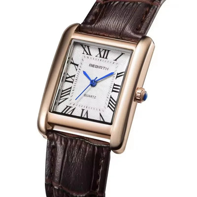 Classic Square Case Leather Strap Quartz Watch