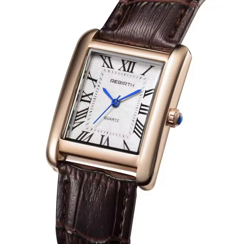 Classic Square Case Leather Strap Quartz Watch
