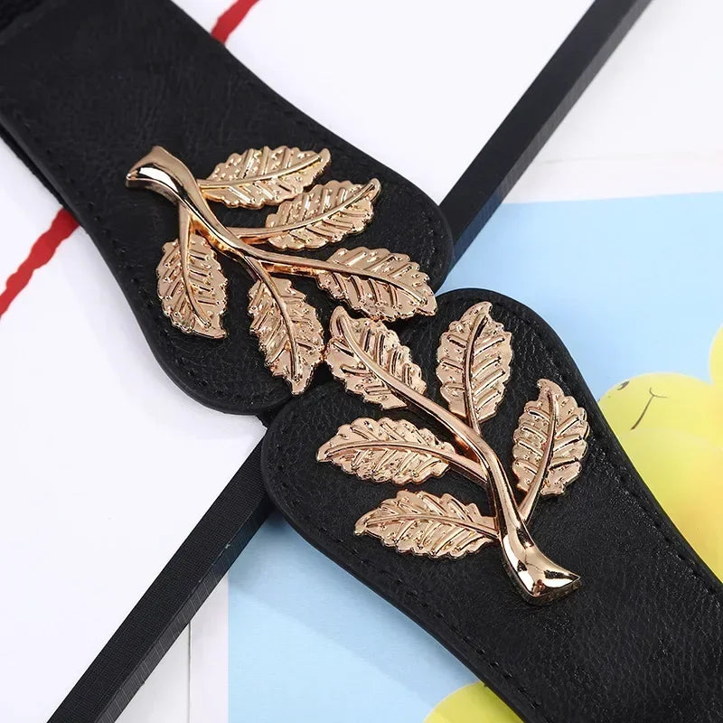 Floral Leaf Buckle Belt with Elastic Strap Adjustable