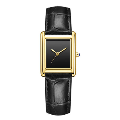 Rectangular Quartz Watch with Leather Strap Timeless