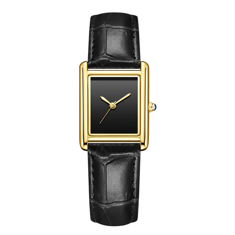 Rectangular Quartz Watch with Leather Strap Timeless