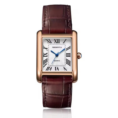 Classic Square Case Leather Strap Quartz Watch