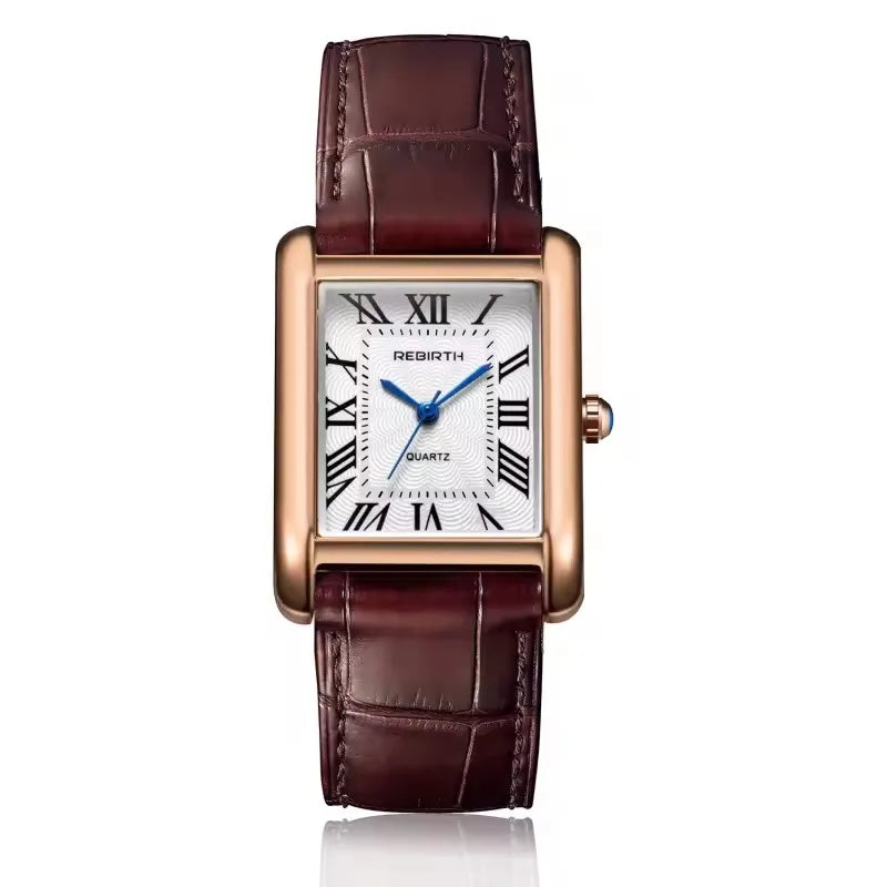 Classic Square Case Leather Strap Quartz Watch