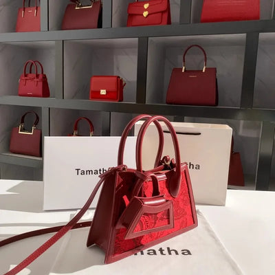 Handbag with Floral Embroidery Textured Structured Tote - WO2MEN