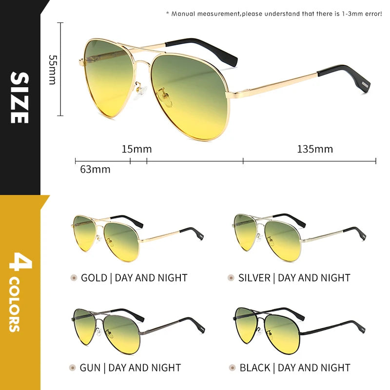 Photochromic Sunglasses Aviator Day Night Vision Pro - WO2MEN