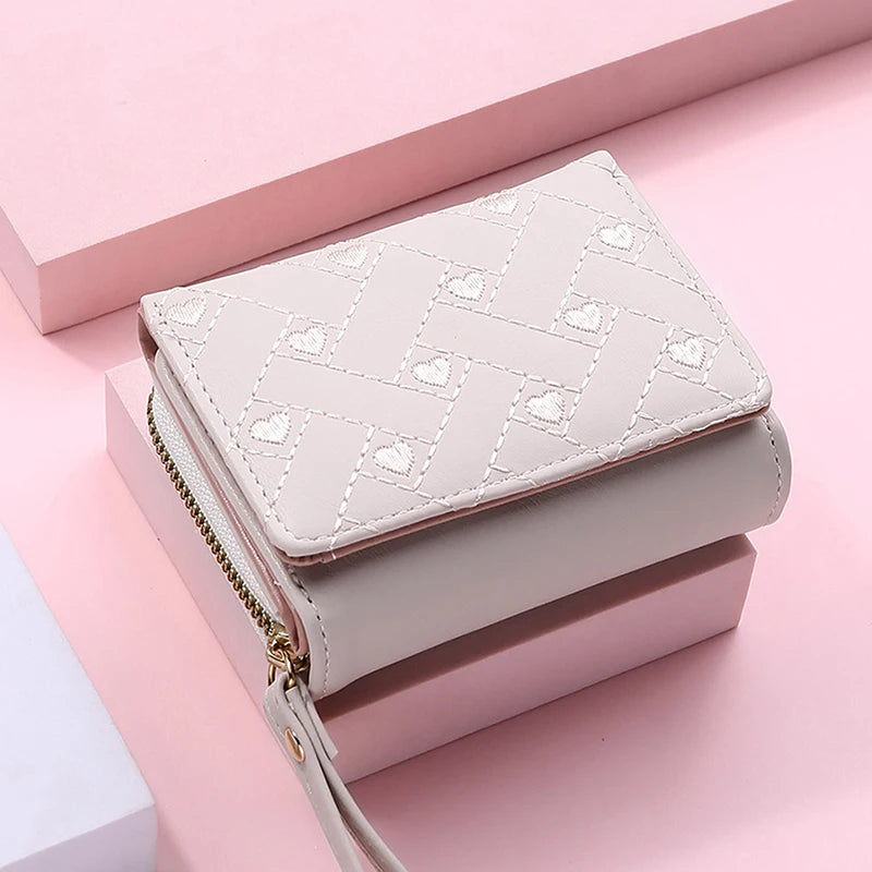 Zipper Wallet with Embroidered Pattern Card Slots