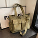 Large Capacity Corduroy Tote Bag with Front Pockets - Green