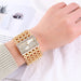 Rectangular Diamond Accented Watch With Chain Bracelet - Gold