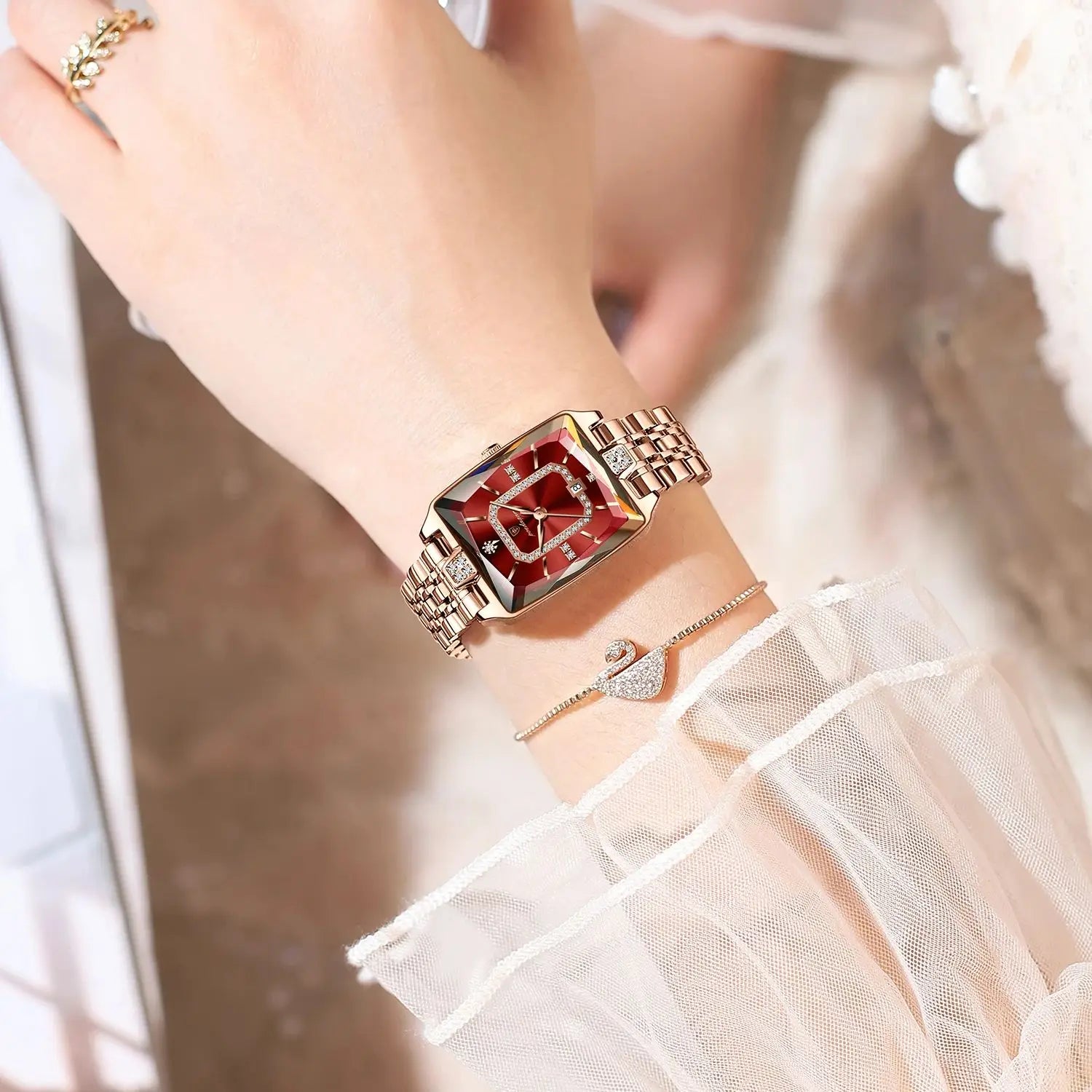 Wristwatch Rectangle Case Crystal Embellishments