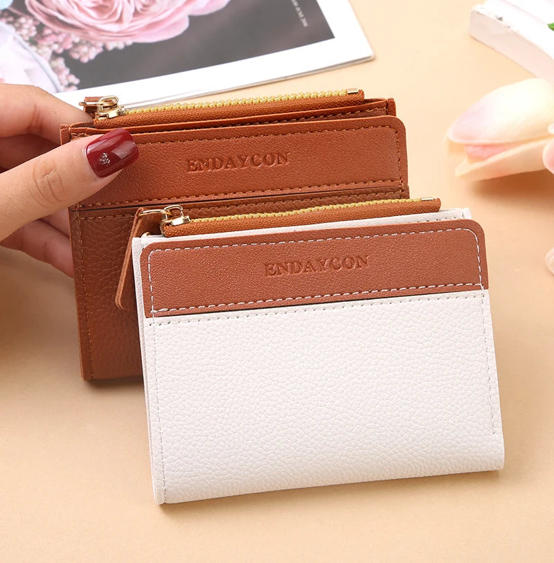 Wallet with Zipper Card Slots and Mini Money Clip Pouch - WO2MEN