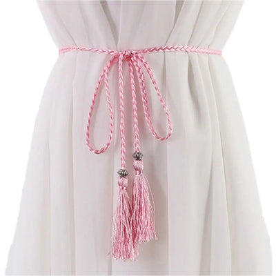 Elegant Braided Rope Tassel Belt for Women Waist