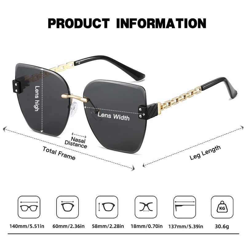 Borderless Cat Eye Sunglasses with Gradient UV Lenses - WO2MEN