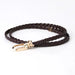 Braided Waist Belt with Classic Buckle Clasp Detail - Dark Brown