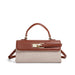 Lock Closure Rectangular Handbag with Top Handle - Canvas Brown