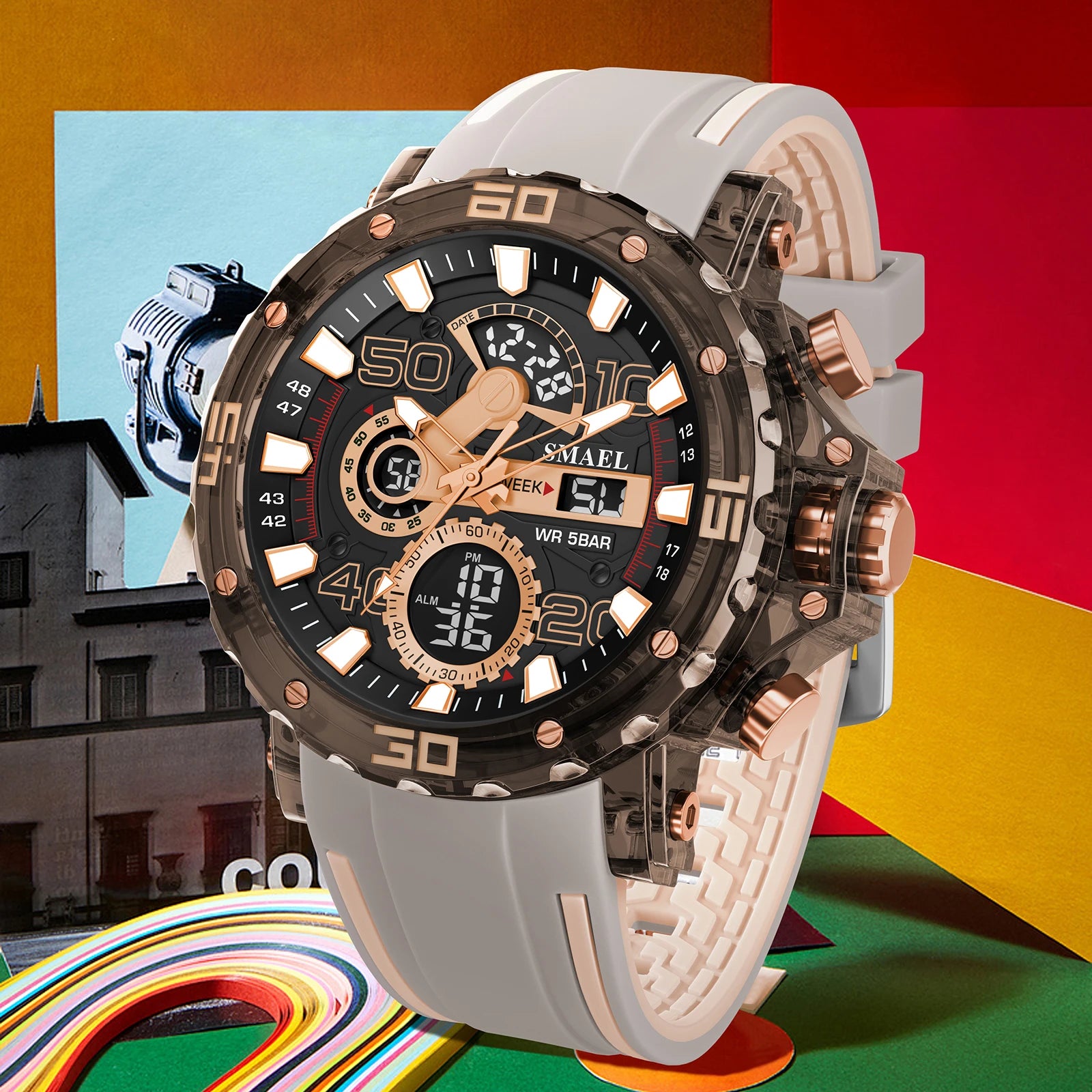 Sport Chronograph Watch LED Display 50M Water Resistant