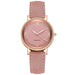 Women Leather Band Quartz Watch with Crystal Markers - Pink