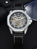 Wristwatch Skeleton Automatic with Leather Strap - Black Silvery