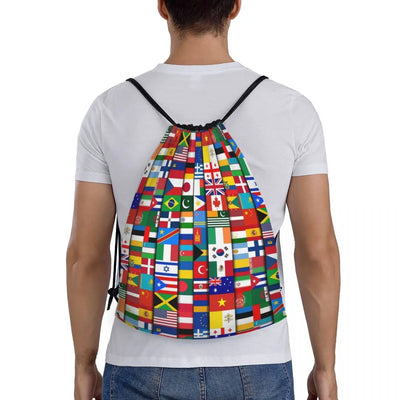 World Flags Drawstring Backpack Unisex Travel Bag
