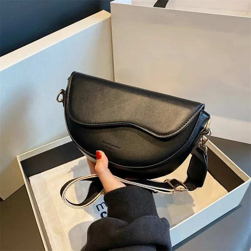 Saddle Curve Crossbody Bag With Wide Strap Adjustable