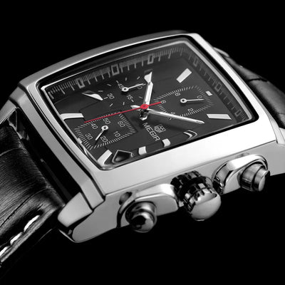 Rectangular Chronograph Watch with Luminous Hands