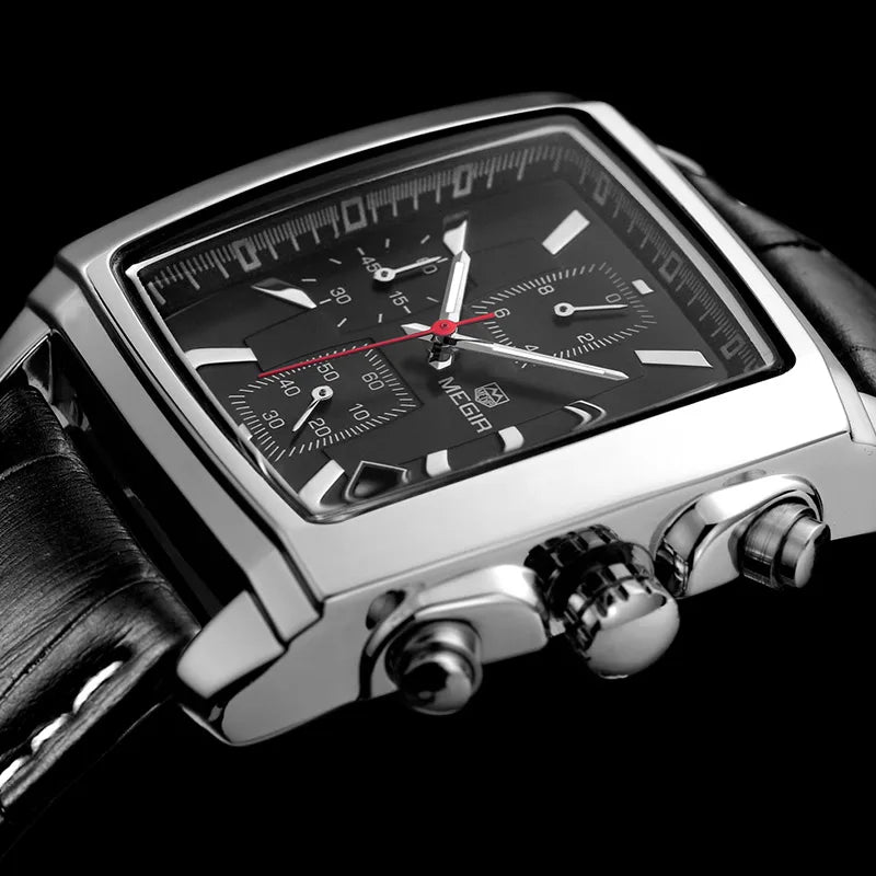 Rectangular Chronograph Watch with Luminous Hands
