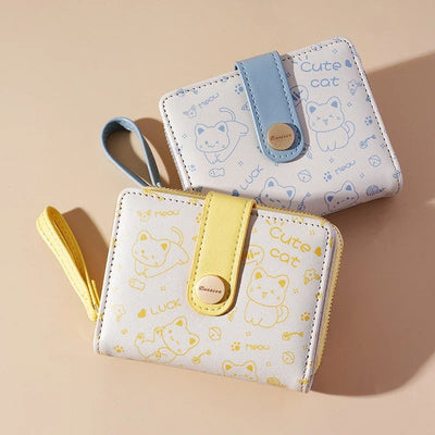 Charming Cat Compact Wallet With Wrist Strap Cardholder - WO2MEN