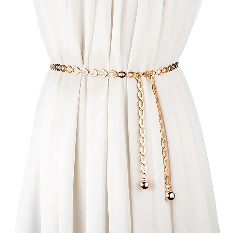 Elegant Hollow Out Chain Belt with Ball Ends Details