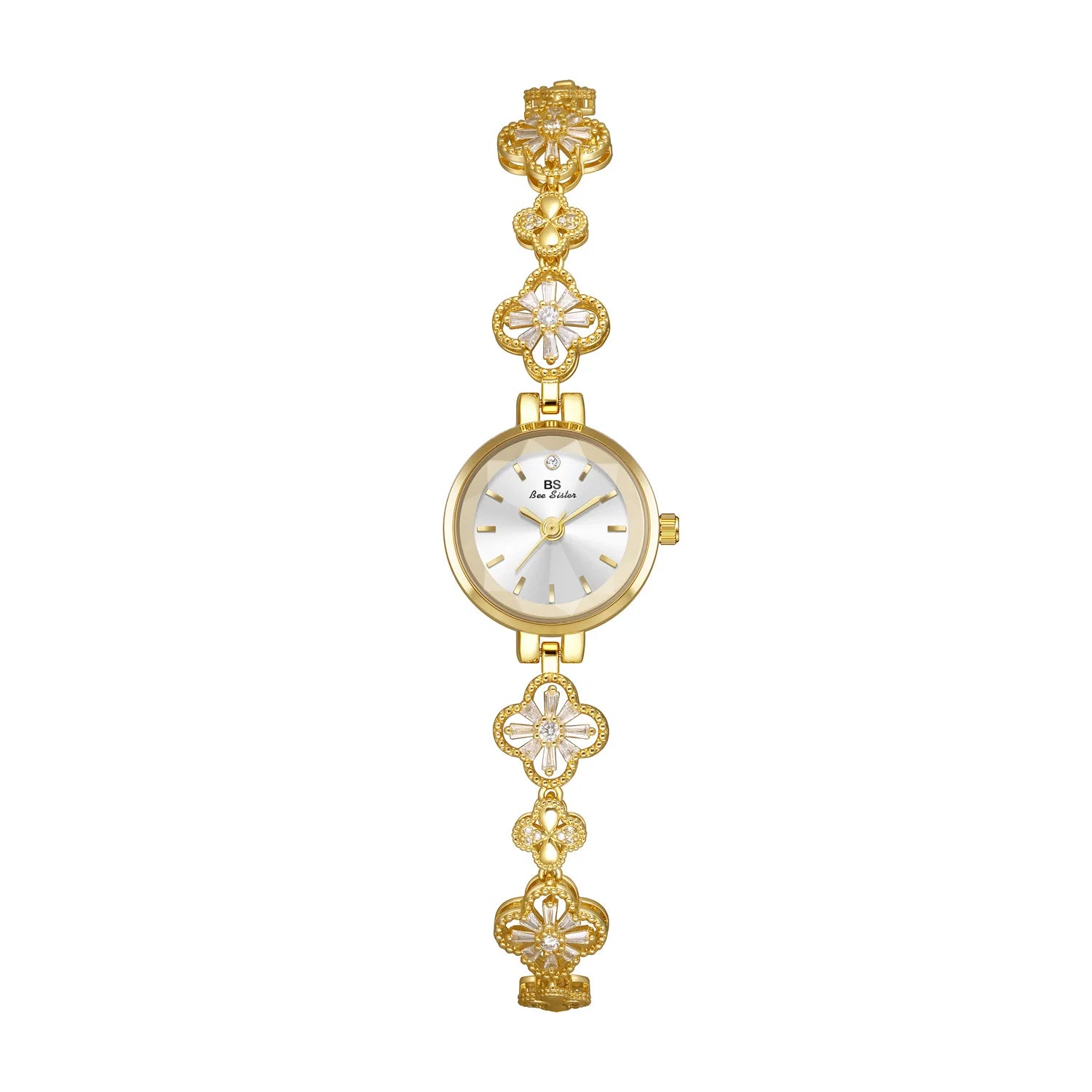 Elegant Floral Bracelet Watch with Dial Details - Gold