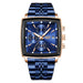 Square Chronograph Timepiece With Bold Geometric Dial - Rose Gold Blue