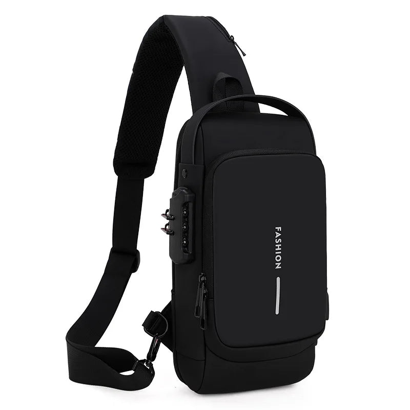 Men Multifunction Anti Theft USB Shoulder Bag Crossbody - Black