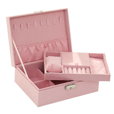 Vintage Dual Layer Jewelry Box with Secure Lock Storage