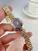 Women Quartz Wristwatch with Oval Dial Accessory - Gold Coffee