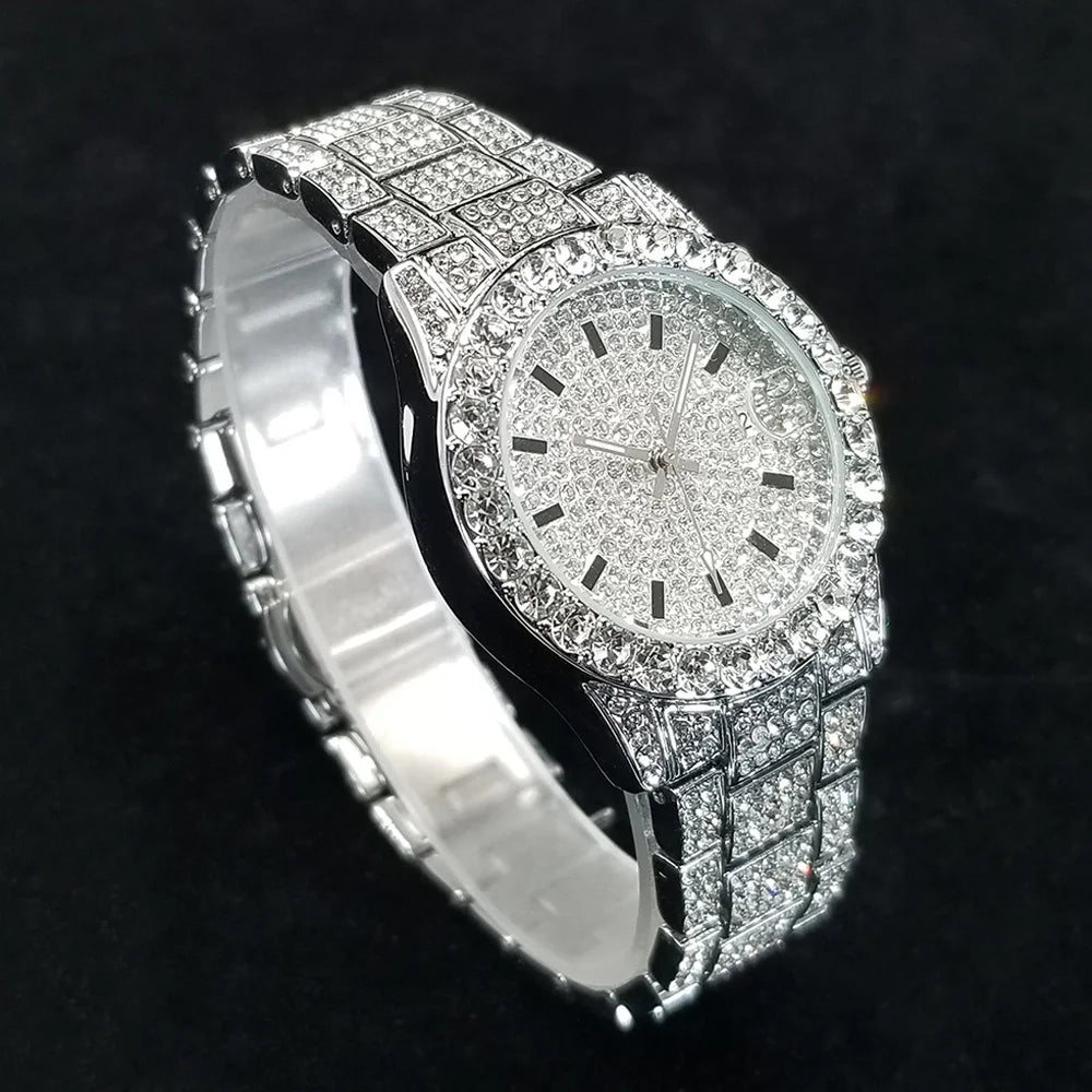 Elegant Paved Dial Watch With Crystal Accents