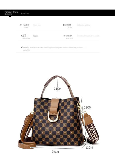 Checkerboard Bucket Bag With Straps And Metal Hardware
