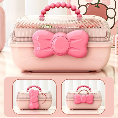 Multi Layer Hair Accessory Organizer With Bow Lid Case