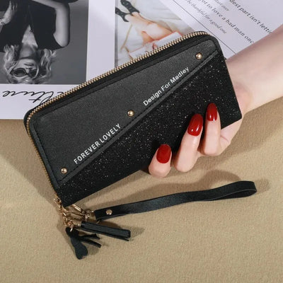 Long Zipper Wallet with Korean Splicing Tassel Details - WO2MEN