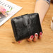 Short Wallet with Zipper and Card Holder Compact - Black