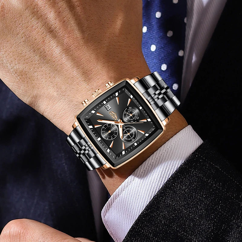 Wristwatch Chronograph Auto Date Square Dial Quartz