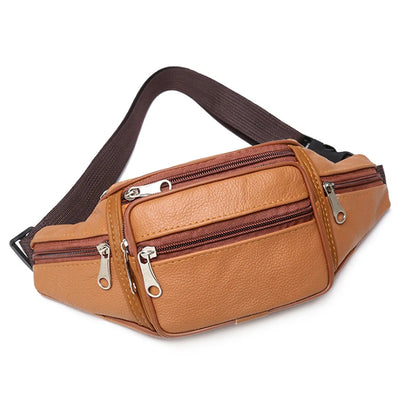 PU Leather Waist Pack Bag with Multiple Zipper Pockets