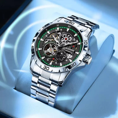 Skeleton Automatic Mechanical Watch with Luminous Dial