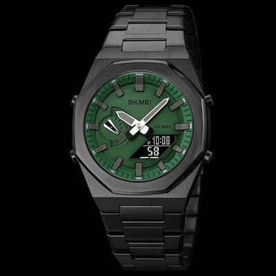 Hybrid Analog Digital Wristwatch with Water Resistant - BK/GR/BK