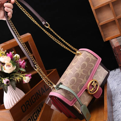 Geometric Satchel With Chain Strap and Flap Closure