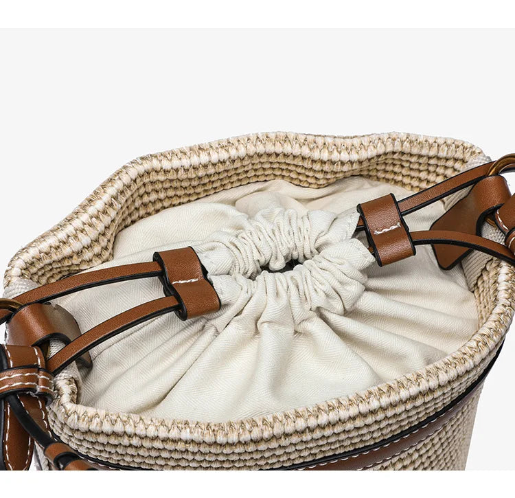 Bucket Bag with Braided Handle And Drawstring