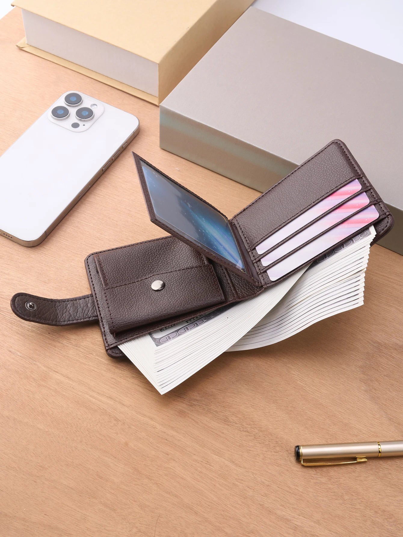 Compact Card Wallet With Snap Closure And Coin Pocket
