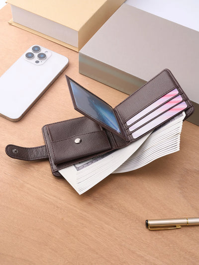 Compact Card Wallet With Snap Closure And Coin Pocket