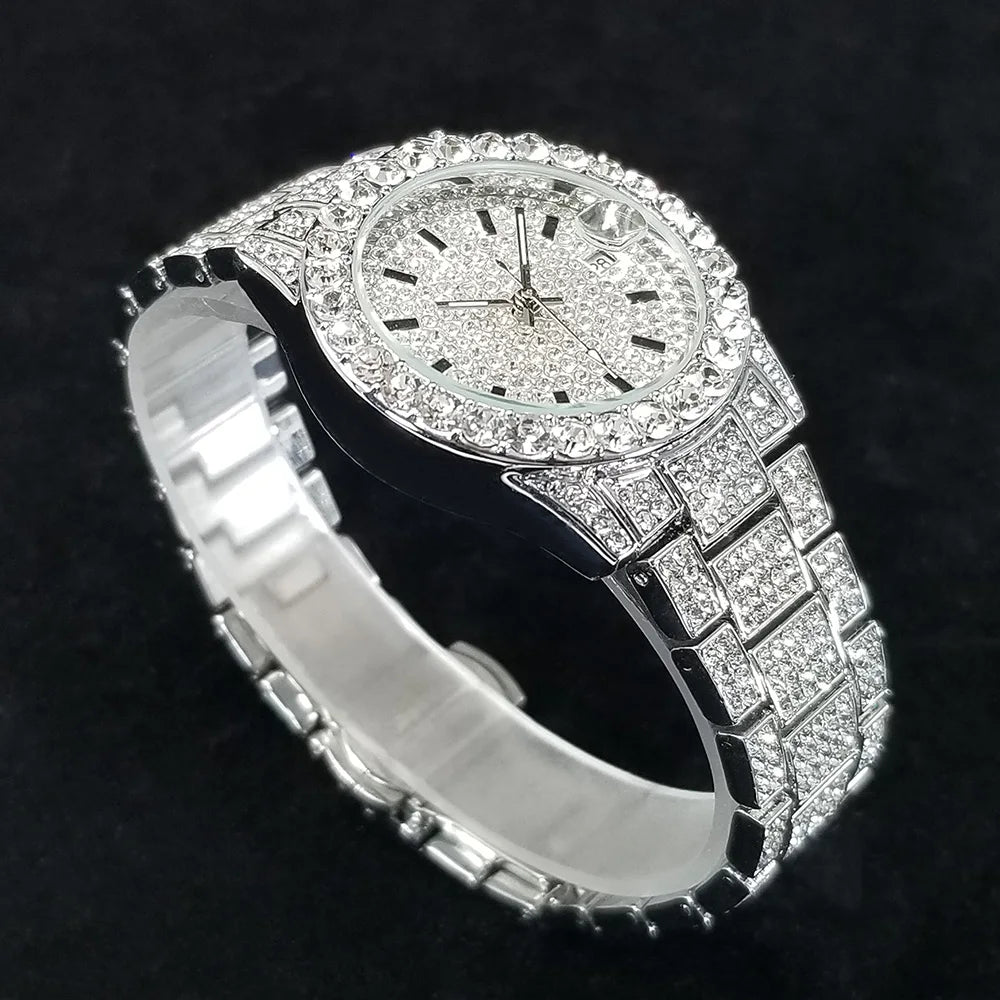 Elegant Paved Dial Watch With Crystal Accents